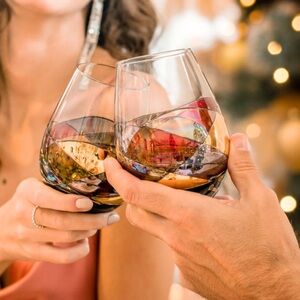 Cornet Handcrafted Purple and Gold Stemless Wine Glasses - Two Glasses